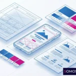 disenowebestrategicologoserrores | somos tu marketing esquema isométrico 3d mostrando estructuras de diseño web móvil y escritorio y tipos de logotipos sobre fondo blanco