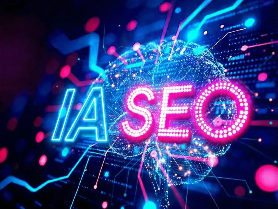 Ilustración de inteligencia artificial y posicionamiento SEO en 2026: red neuronal digital conectada a buscadores y asistentes de IA como ChatGPT y Google AI Overviews