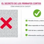 párrafos cortos técnica respuesta directa chatgpt seo somos tu marketing | somos tu marketing comparación visual entre párrafos largos con x roja y párrafos cortos optimizados con check verde ilustrando técnica de respuesta directa para posicionamiento en chatgpt y buscadores de ia
