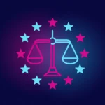 ai act transparencia ia pymes españa | somos tu marketing icono de balanza y escudo de la unión europea representando el ai act para pymes
