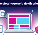 illustrative graphic showing a laptop with a colorful webpage a clipboard and a magnifying glass to represent web design and evaluation