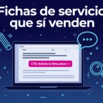 copywriting para fichas de servicio que convierten | somos tu marketing ilustración sobre cómo escribir fichas de servicio que convierten con mockup de web y elementos de copywriting