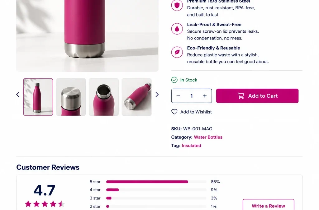 ficha de producto woocommerce optimizada con título descripción y reseñas