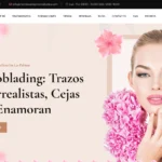 imagenwebcentrodeestetica 2 | somos tu marketing hero banner for a beauty clinic with a model and pink flowers featuring the headline about microblading trazos hiperrealistas cejas que enamoran spanish