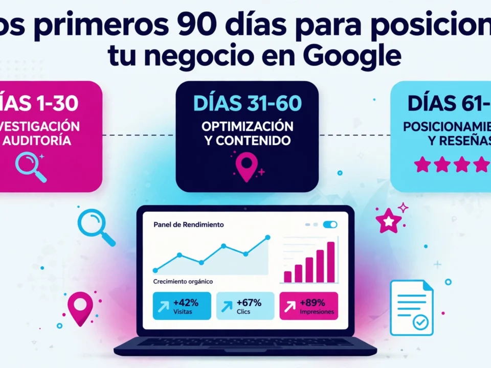 los primeros 90 días para posicionar tu negocio en google | somos tu marketing calendario de 90 días con hitos de posicionamiento seo para un negocio nuevo