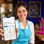 ficha de google business profile de un restaurante en el móvil | somos tu marketing camarera mostrando la ficha de google maps de su restaurante en el móvil