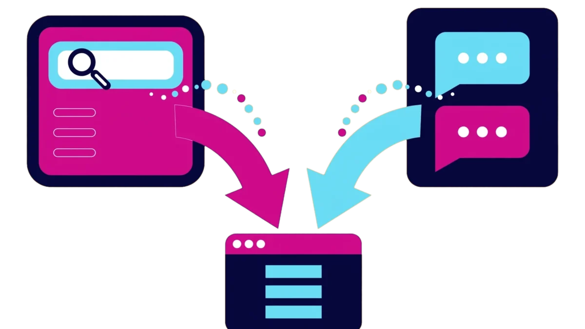 ilustración de flujo de tráfico orgánico entre buscador y asistentes de inteligencia artificial